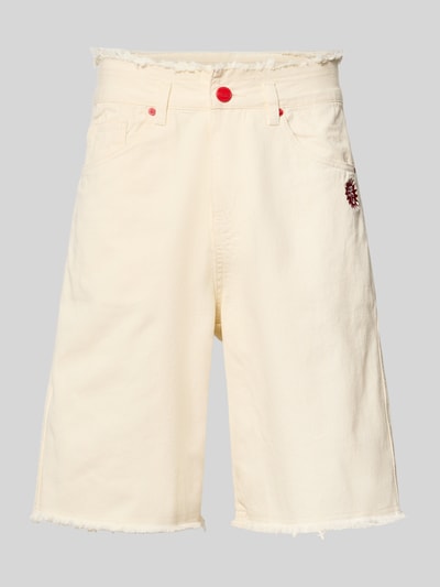 Produktfoto, Jorts mit Stitching und Fransen von ANOTHER COTTON LAB, Reine Baumwolle, Relaxed-Fit, Eingrifftaschen, cremefarbenes Material