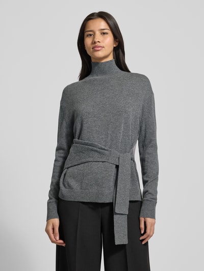 BOSS Regular fit gebreide pullover van een mix van scheerwol en zijde, model 'FALANDIA' Middengrijs gemêleerd - 4