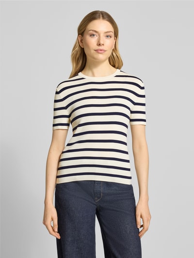 Stefanel T-shirt van viscosemix met ronde hals Donkerblauw gemêleerd - 4