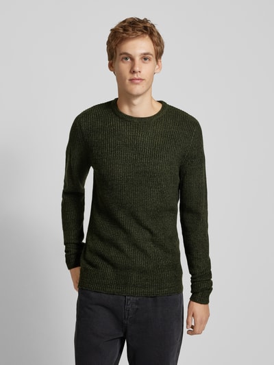 Jack & Jones Sweter z dzianiny z okrągłym dekoltem model ‘LEWIS’ Ciemnozielony melanż 4