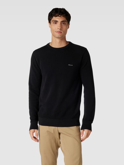 Gant Gebreide pullover met labelstitching Zwart - 4