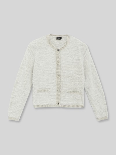 Produktfoto, cremeweiße Regular Fit Strickjacke aus mit Crew Neck von s.Oliver BLACK LABEL, gerade Form, strukturierte Oberfläche