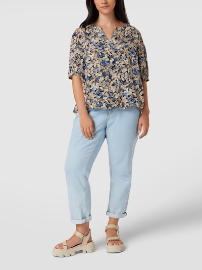 KAFFE Curve PLUS SIZE blouse met all-over bloemenmotief, model 'Betty' Koningsblauw - 1