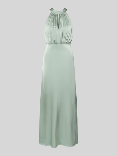Produktfoto, Abendkleid mit Schlüssellochausschnitt Modell 'Ravenna' von Vila, Satin, taillierte Passform, Falten-Optik, mintgrün.