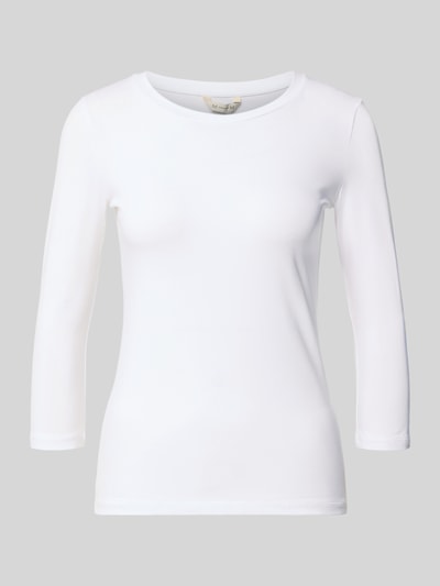Produktfoto, witte regular fit blouse met lange mouwen van katoenmix model 'ORATA' van MM by Max Mara, gladde structuur, effen kleur.