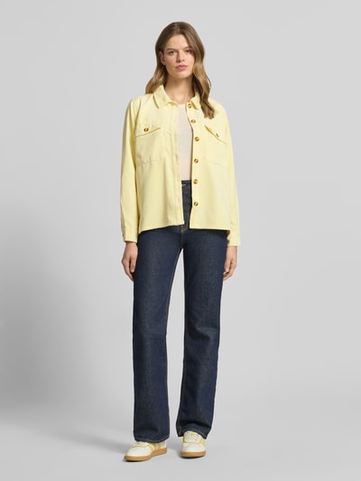 PIECES regular fit cordblouse met borstklepzakken model 'EFFI' Lichtgeel - 1