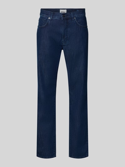 Produktfoto, Jeans im Used-Look Modell 'Cadiz' von Brax in Dunkelblau, gerade Passform, sichtbare Eingrifftaschen, Baumwoll-Mix mit Stretch-Anteil