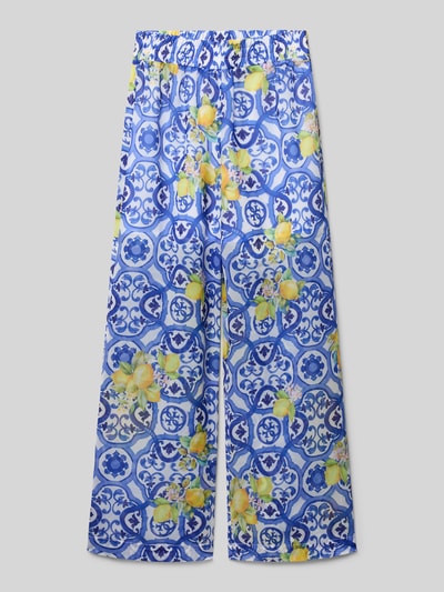 Produktfoto, Wide Fit Stoffhose mit elastischem Bund von Guess, Allover-Motiv-Print mit Logo-Print, Blau-Gelb, Kinder Stoffhose, Bundweite 29 cm, Innenbeinlänge 60 cm