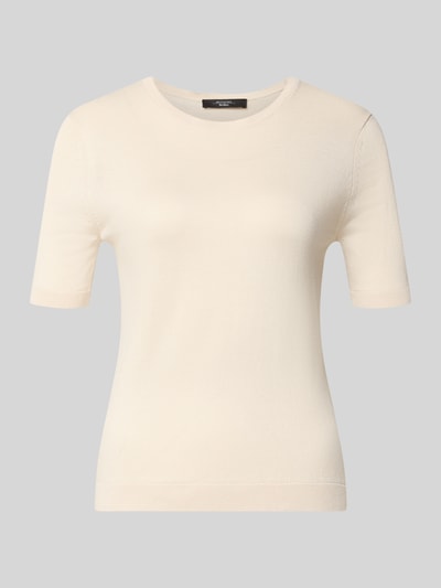 Produktfoto, Slim Fit Strickpullover aus Seide-Baumwoll-Mix Modell 'GABARRA' von Weekend Max Mara, Optik: Unifarben, cremefarben, Struktur: Strick, Rundhalsausschnitt, Kurzarm, gerippte Abschlüsse