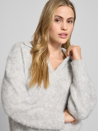 OPUS Gebreide pullover met ribboorden, model 'Pelsie' Lichtgrijs gemêleerd - 3