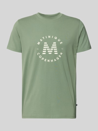 Produktfoto, zielony T-shirt z nadrukiem z logo, mieszanka bawełny i elastanu, prosty krój, model 'Jeramy' od Matinique