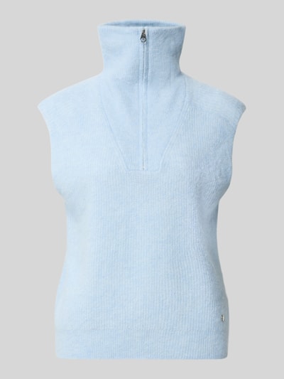 Produktfoto, hellblauer Pullunder aus Alpaka-Mix mit Stehkragen, Reißverschluss, Regular-Fit von MOS MOSH, Modell 'Thora', Rückenlänge 58 cm, Damen.