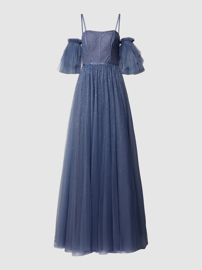 Luxuar Abendkleid mit Ziersteinbesatz Rauchblau 2