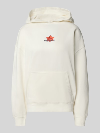 Productfoto, Oversized Hoodie met label-stitching model 'MODRA' van Pegador, katoenmix, oversized fit, kangoeroezak, creme, effen, zachte textuur