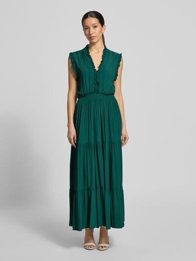 Apricot Maxikleid aus Viskose mit V-Ausschnitt und Rüschen Gruen 4