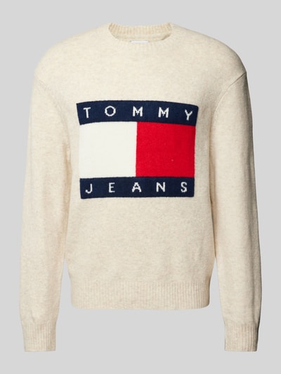 Tommy Jeans Sweter z dzianiny o kroju regular fit z wyhaftowanym logo Beżowy 2