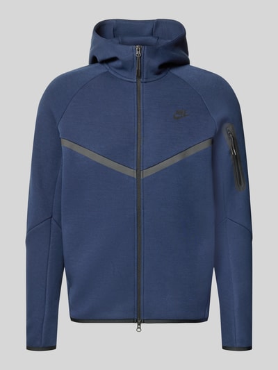 Produktfoto, Regular Fit Sweatjacke aus Baumwoll-Mix von Nike, Herren Sweatjacke, dunkelblau mit schwarzen Details, glatte Struktur