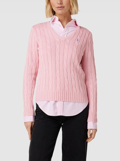 Polo Ralph Lauren Gebreide pullover met V-hals, model 'KIMBERLEY' Roze - 4