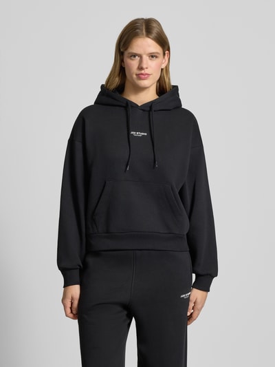 JJXX Bluza z kapturem z logo i kieszenią kangurką Czarny 4