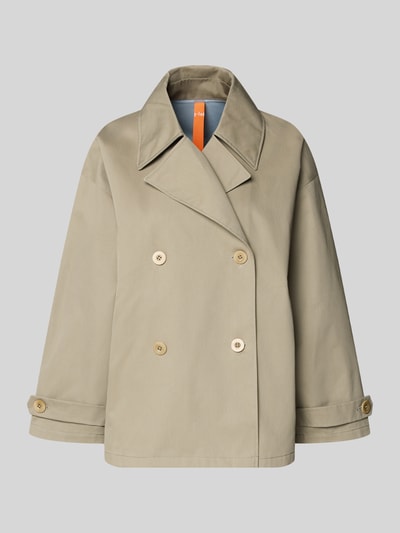 Produktfoto, Trenchjacke mit Reverskragen Modell 'HEATHER' von G-LAB in Beige, Gerader-Schnitt, Knopfverschluss, Ärmelriegel, glatte Textur