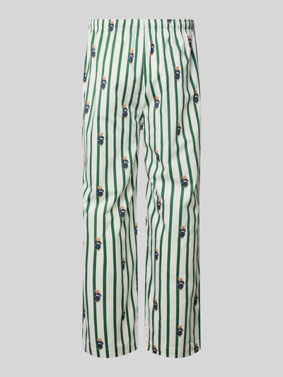 Produktfoto, grün-weiß gestreifte Regular Fit Pyjama-Hose aus reiner Baumwolle von Polo Ralph Lauren Underwear vor grauem Hintergrund
