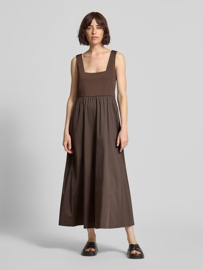 COMMA Midikleid aus Baumwoll-Mix mit Karree-Ausschnitt Dunkelbraun 4