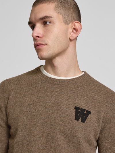 Wood Wood Sweter wełniany z imitacji dzianiny Orzechowy 3