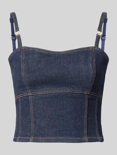 Produktfoto, Jeanstop mit Spaghettiträgern Modell 'ZELDA' von GUESS, dunkelblauer Baumwoll-Elasthan-Mix, Slim Fit, Cropped, goldene Details