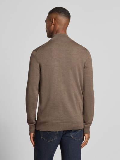 JOOP! Collection Gebreid jack van scheerwol met opstaande kraag, model 'Davis' Middenbruin - 5