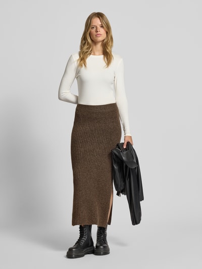 Pieces Smalle midirok met elastische band, model 'TULLE' Donkerbruin - 1