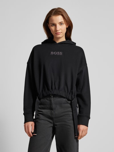 BOSS Orange Korte hoodie met labeldetail, model 'EBLOUSA' Zwart - 4