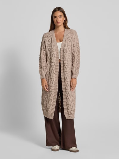 Apricot Longcardigan mit gerippten Abschlüssen Taupe 4