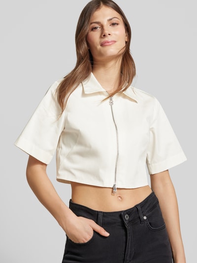 HUGO Cropped Bluse mit Zweiwege-Reißverschluss Modell 'Evianne' Weiss 3