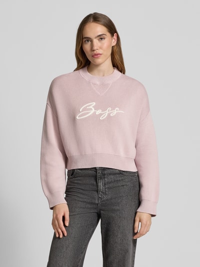 BOSS Orange Relaxed Fit Strickpullover aus reiner Baumwolle Modell 'FINEVRA' Rosa 4