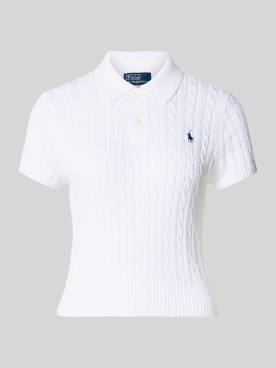 Produktfoto, Regular Fit Strick-Poloshirt aus reiner Baumwolle von Polo Ralph Lauren, Optik: Unifarben, Zopfmuster, Label-Stitching-Applikation, Polokragen, Kurzarm, Ärmelabschluss und Rumpfabschluss: Gerippt, Materialverarbeitung: Strick