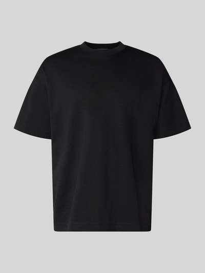 Produktfoto, zwart heren T-shirt met ronde hals van katoenmix met stretch, regular fit, model 'BARRON' van Jack & Jones, ruglengte maat M 69 cm