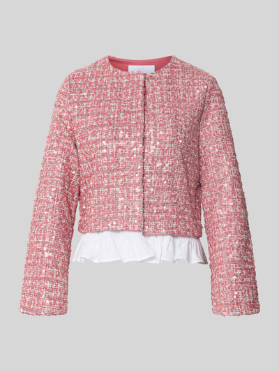 Produktfoto, Regular Fit Blazer mit Baumwoll-Anteil von Rich & Royal, różowy, cekinowe obszycie na całej powierzchni, elastyczna mieszanka materiałów, okrągły dekolt, peplum-dół, długość tyłu w rozmiarze S: 54 cm, szerokość w rozmiarze S: 47 cm, długość rękawów w rozmiarze S: 55 cm