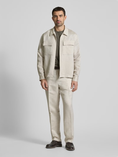 Antony Morato Regular Fit Leinenhemdjacke mit Reißverschluss Beige 1