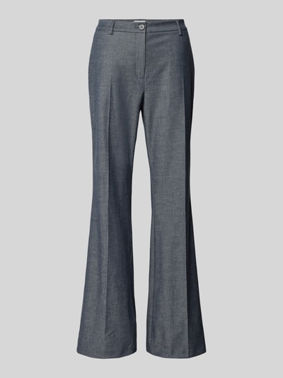 Produktfoto, Hose in eleganter Denim-Optik von Jake*s Collection, graublauer Farbton, Flared Cut, Bügelfalten, glatte Textur, frontal