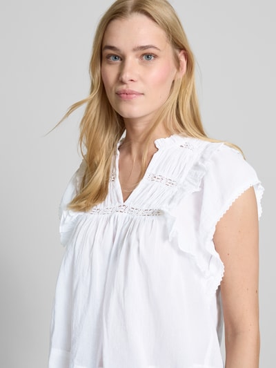 Neo Noir Regular Fit Blusentop mit Kappärmeln Modell 'Jayla' Weiss 3