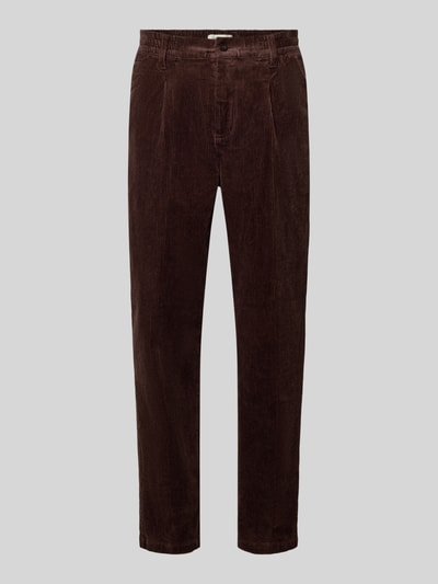 Produktfoto, Cordhose mit elastischem Bund Modell 'MARC' von Casual Friday aus Baumwoll-Elasthan-Mix, braun, feine Cordstruktur, Regular Fit, Gesäßtaschen, Größe 32/32 mit 43 cm Bundweite und 82 cm Innenbeinlänge