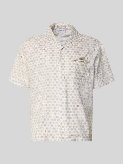 Produktfoto, Relaxed Fit Freizeithemd aus Baumwoll-Mix Modell 'Tennisco' von Lacoste für Herren in Beige und Weiß mit feinem Muster, glatte Oberfläche