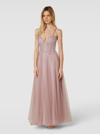 Luxuar Abendkleid mit Spitzenbesatz Mauve 1