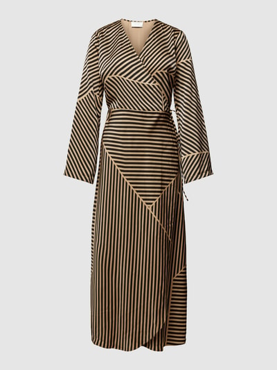 Neo Noir Midi-jurk in wikkellook, model 'Amber' Zwart - 2
