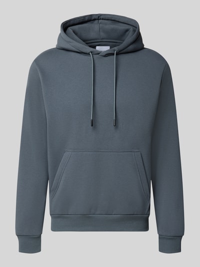 Produktfoto, Hoodie mit Känguru-Tasche Modell 'BRADLEY' von JACK & JONES, Mieszanka materiałów z mieszanką bawełny, luźny krój, kaptur z tunelem, kieszeń kangurka, Długość tyłu w rozmiarze M: 64 cm, Długość rękawów w rozmiarze M: 70 cm, szary, gładka faktura
