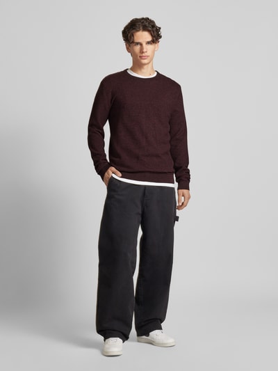 Jack & Jones Strickpullover mit Rundhalsausschnitt Modell 'OTTO' Bordeaux 1