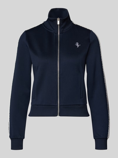 Productfoto, Regular Fit Trackjacke mit Logo-Stitching van Review, dames trackjacke in donkerblauw met opstaande kraag, met kant, ritssluiting, steekzakken, elastische boorden