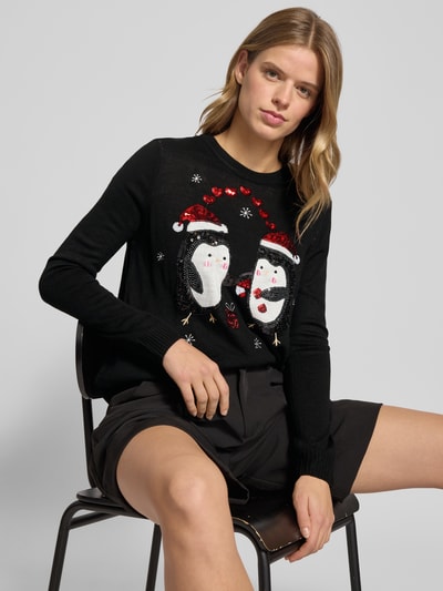 Only Regular Fit Weihnachtspullover mit Pailletten-Motiv Modell 'XMAS SHINE' Black 3