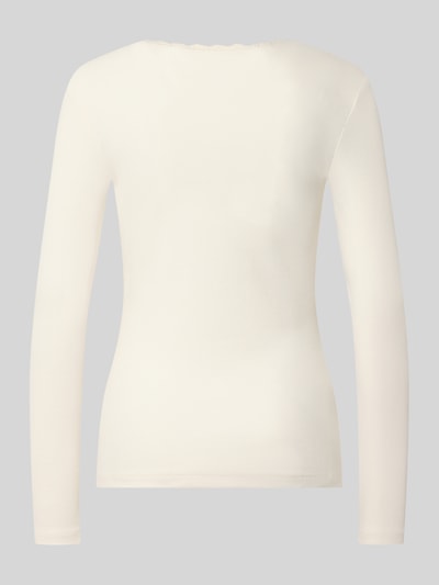 Produktfoto, Pyjama-Oberteil aus Baumwoll-Mix von Christian Berg Woman, cremefarben, Ripp-Optik, Skinny Fit, Rückansicht, Damenmode