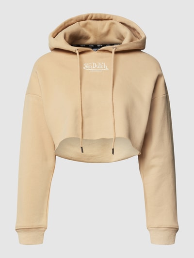 Von Dutch Cropped Hoodie mit Label-Prints Modell 'Munja' Beige 2